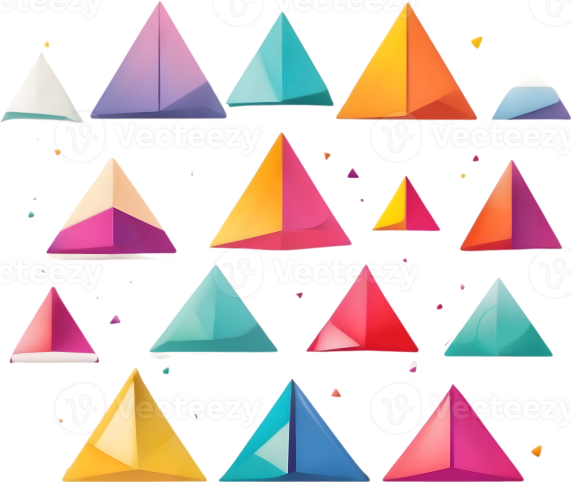 set of colorful origami triangles on transparent background ai generative png