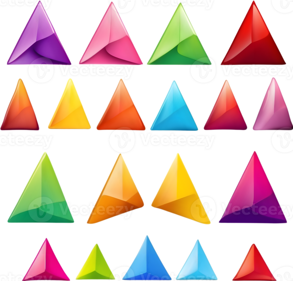 set of colorful origami triangles on transparent background ai generative png