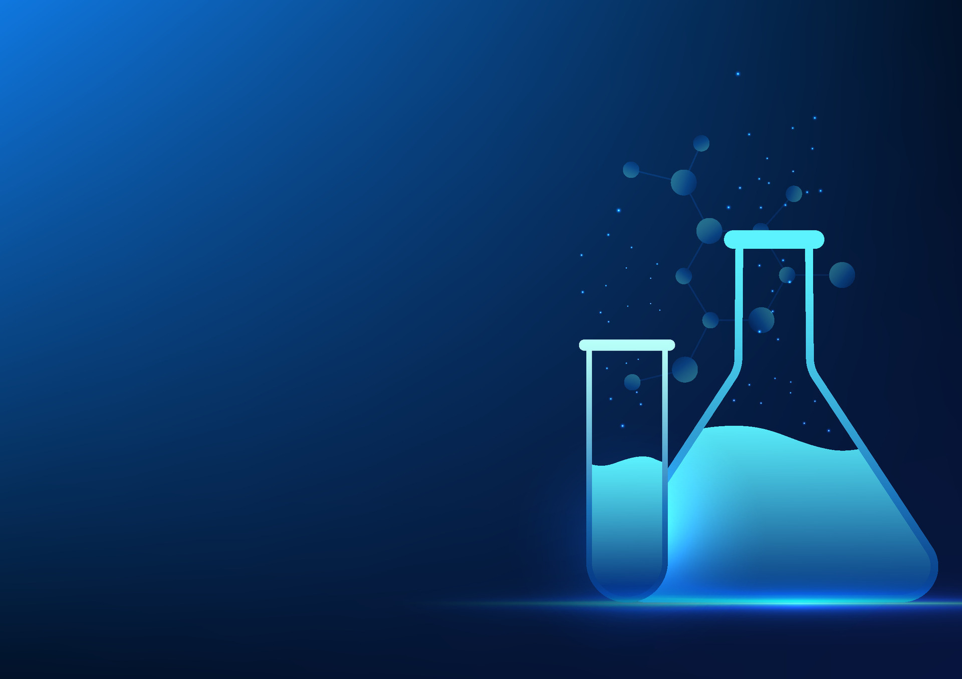 Biotechnology Test tube and beaker, molecular structure on the back It