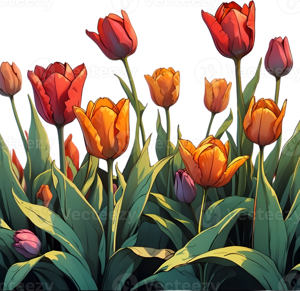 bouquet of tulips and flowers on transparent background ai generative png