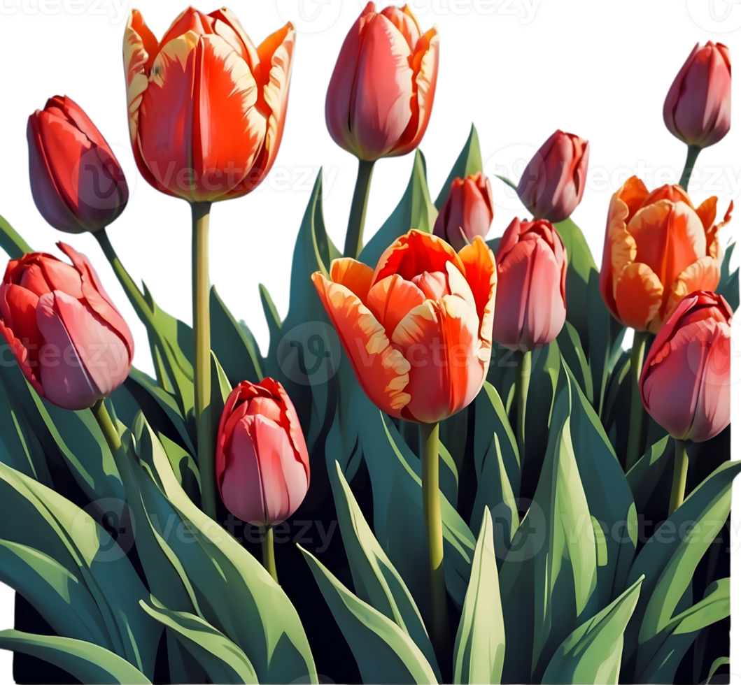 bouquet of tulips and flowers on transparent background ai generative png