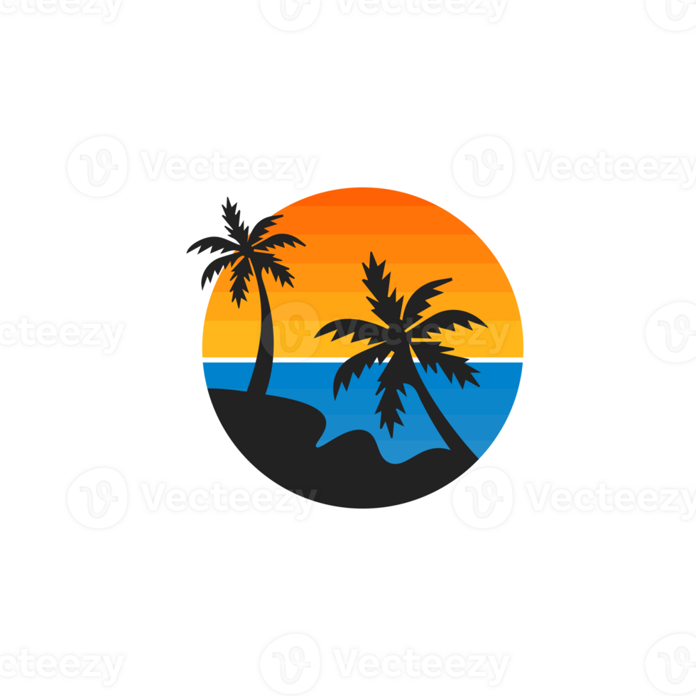 Retro palm tree with ,ulticolored sun shine png