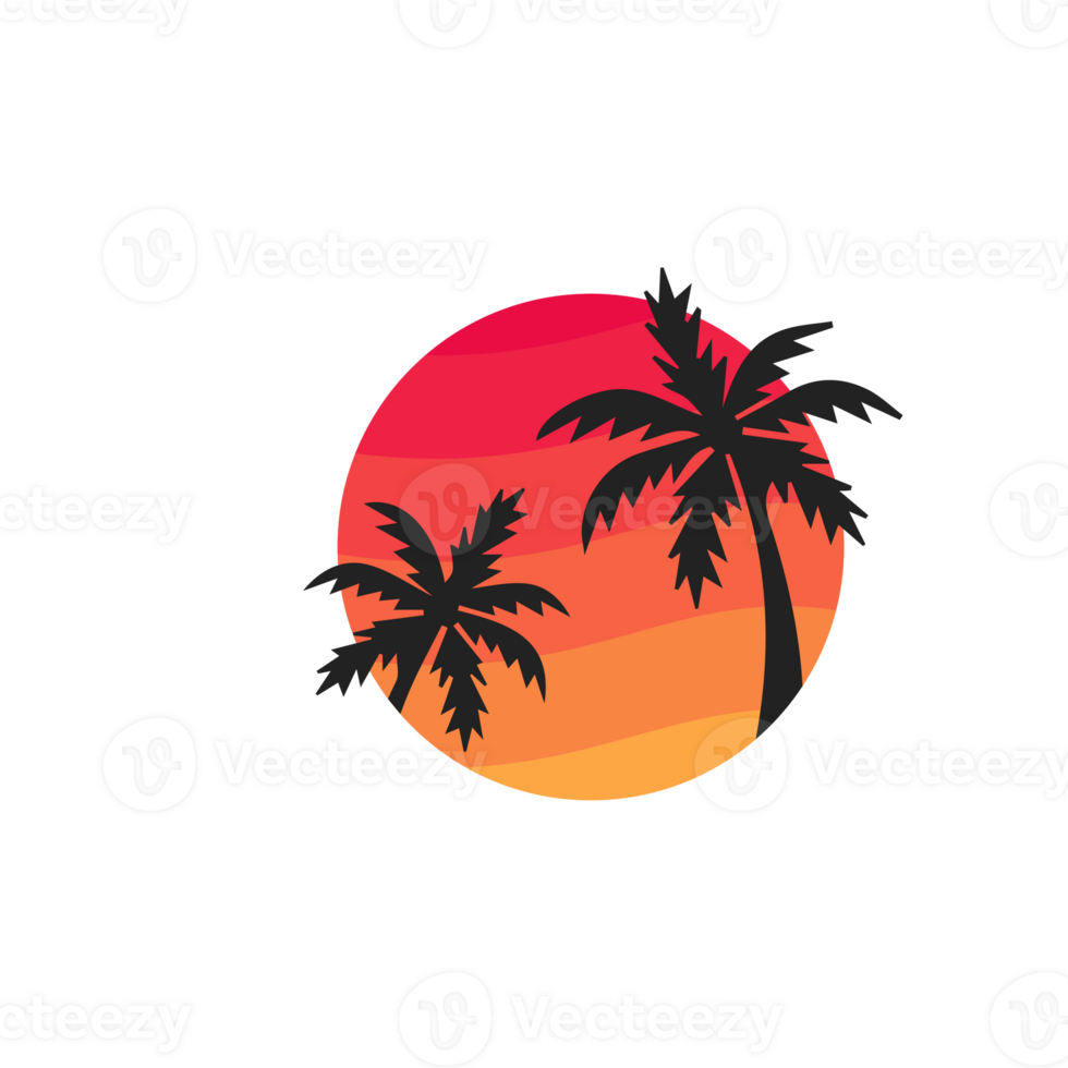 Retro palm tree with ,ulticolored sun shine png