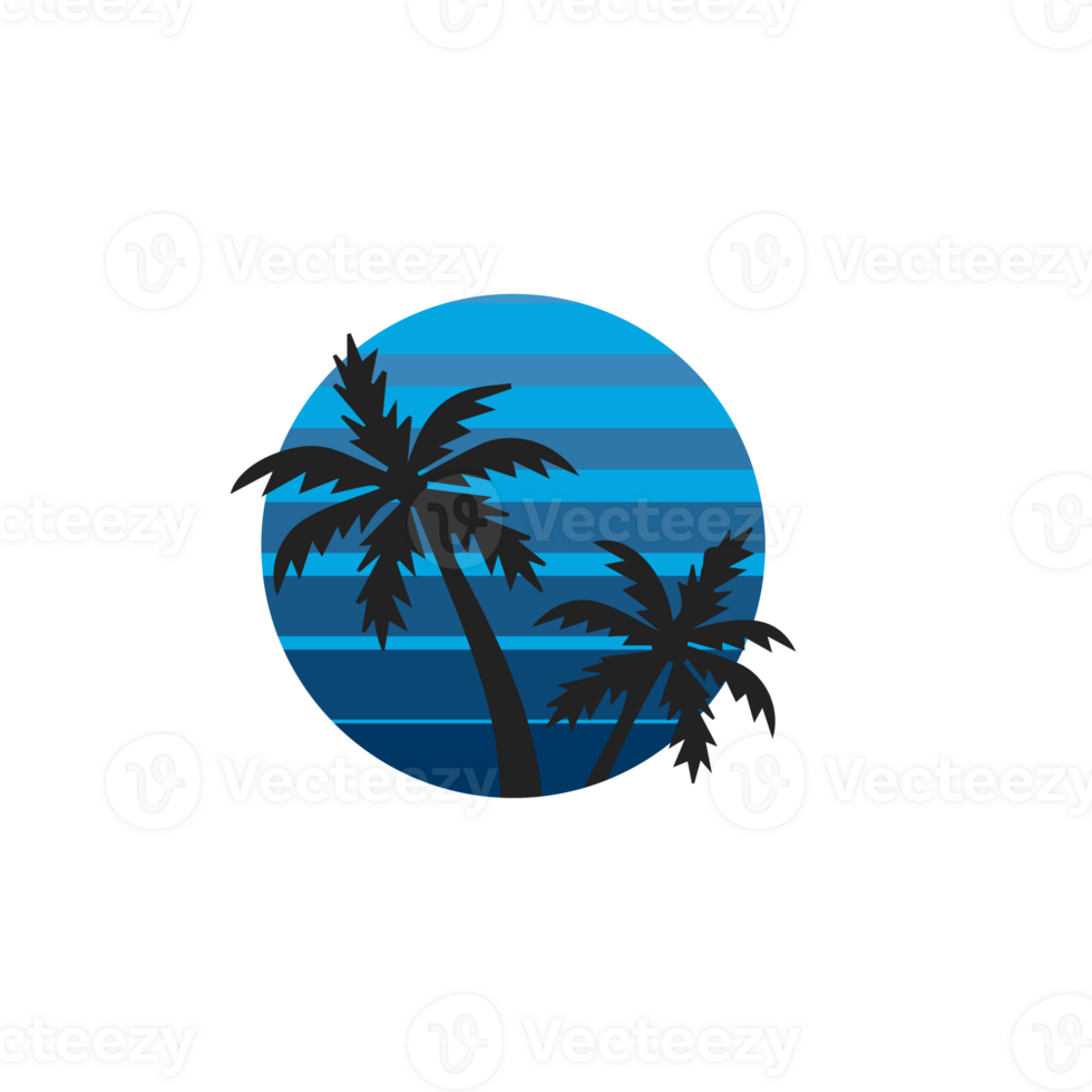 Retro palm tree with ,ulticolored sun shine png