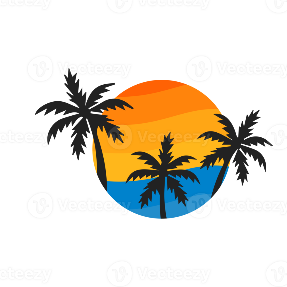 Retro palm tree with ,ulticolored sun shine png