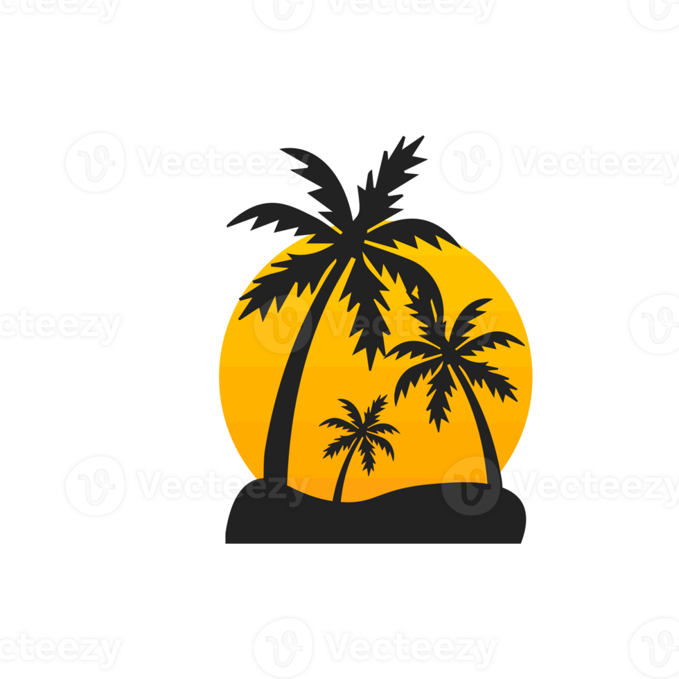 Retro palm tree with ,ulticolored sun shine png