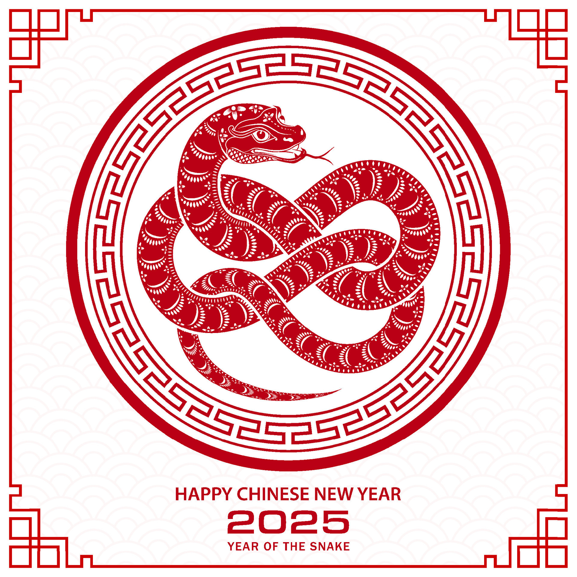Happy Chinese new year 2025 Zodiac sign, year of the Snake, with red