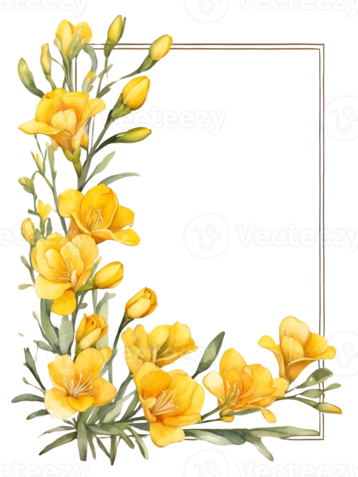 flowers border frame on a transparent background ai generative png