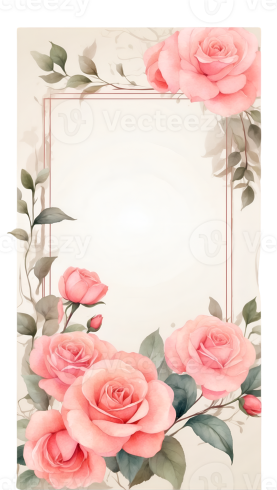 flowers border frame on a transparent background ai generative png