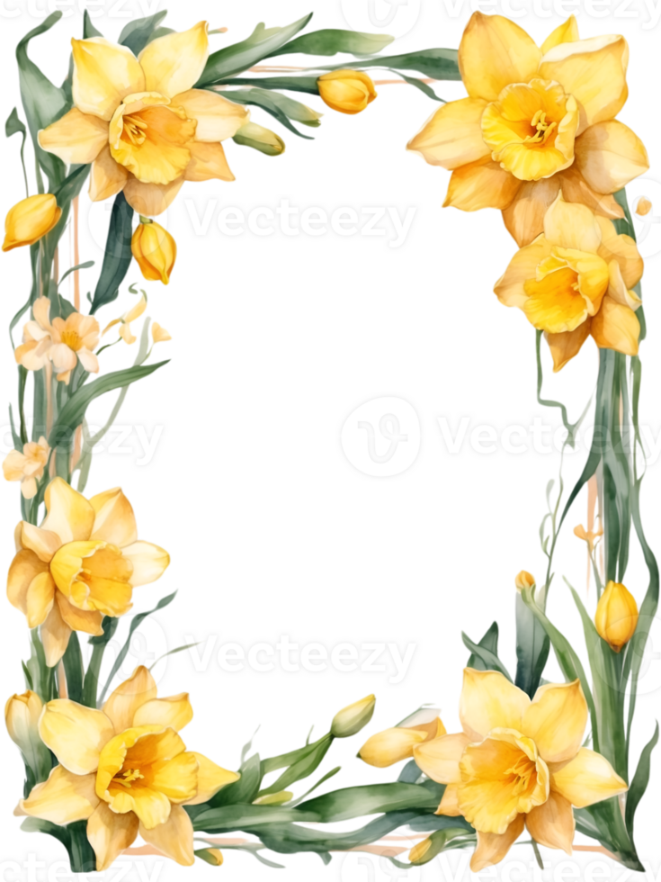 flowers border frame on a transparent background ai generative png