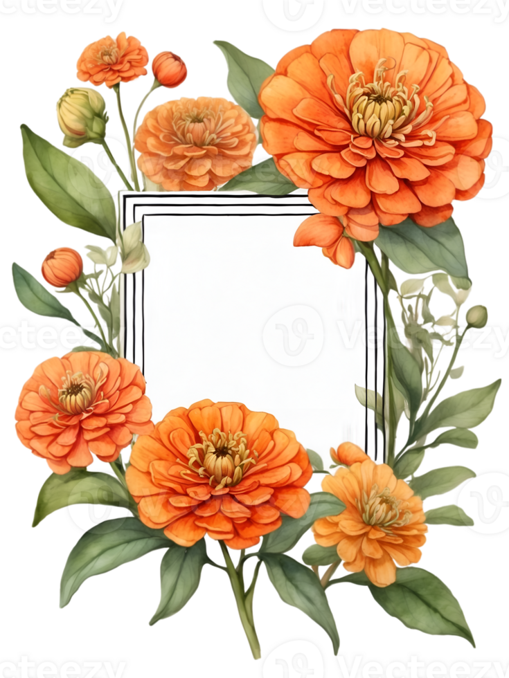 flowers and leaves in a square frame water color ai generative png