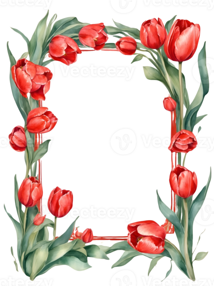 flowers and leaves in a square frame water color ai generative png