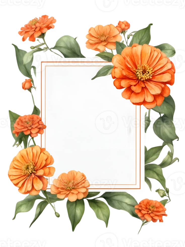 flowers and leaves in a square frame water color ai generative png