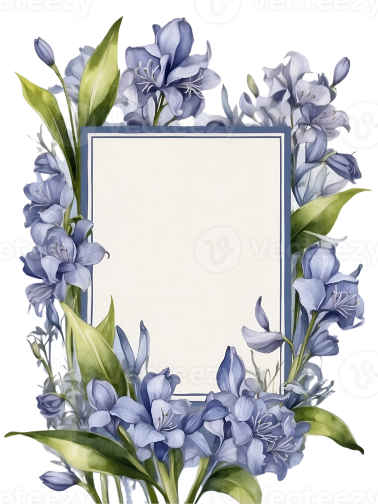 watercolor flowers with a square frame on a transparent background ai generative png
