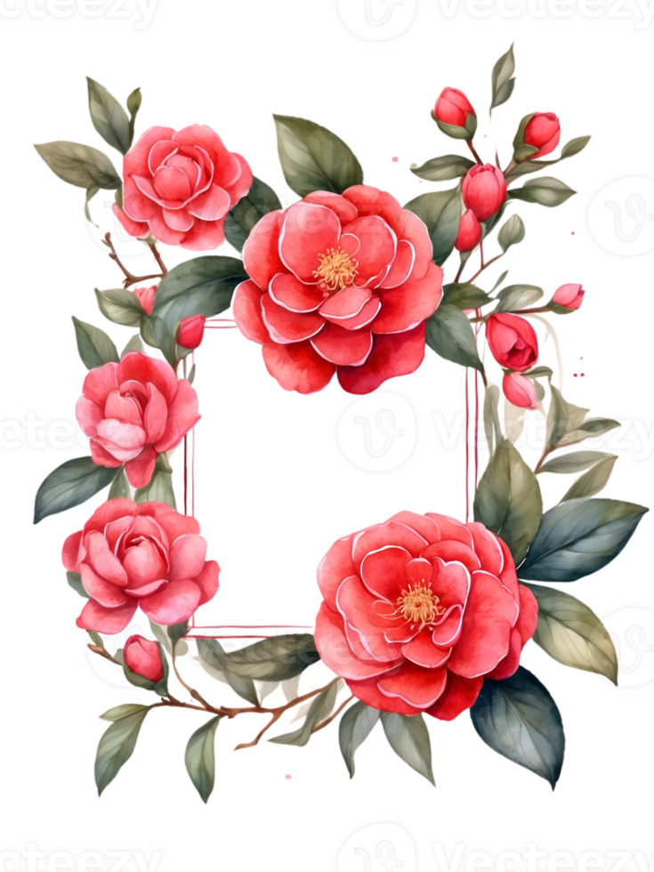 watercolor flowers with a square frame on a transparent background ai generative png
