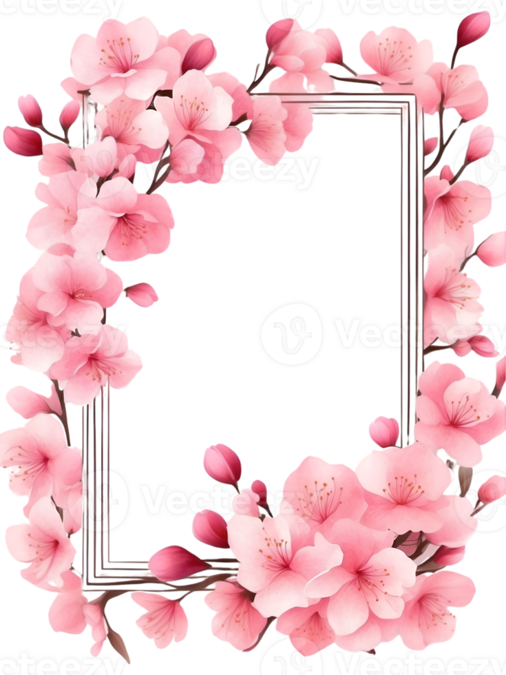 watercolor flowers with a square frame on a transparent background ai generative png