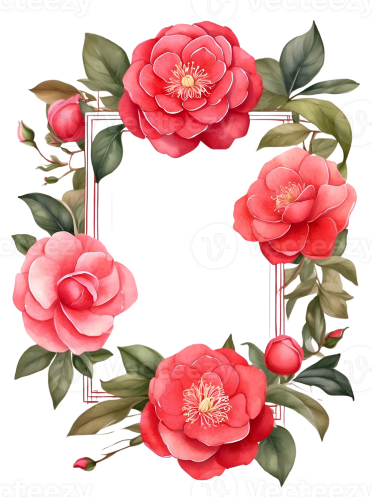 watercolor flowers with a square frame on a transparent background ai generative png