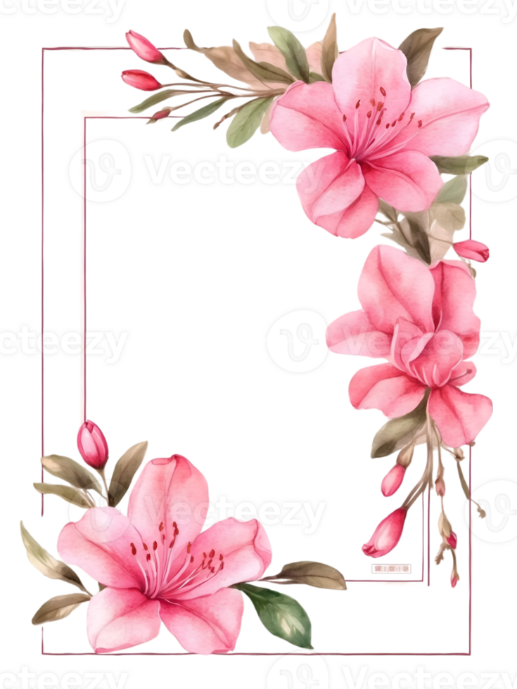 watercolor flowers with a square frame on a transparent background ai generative png