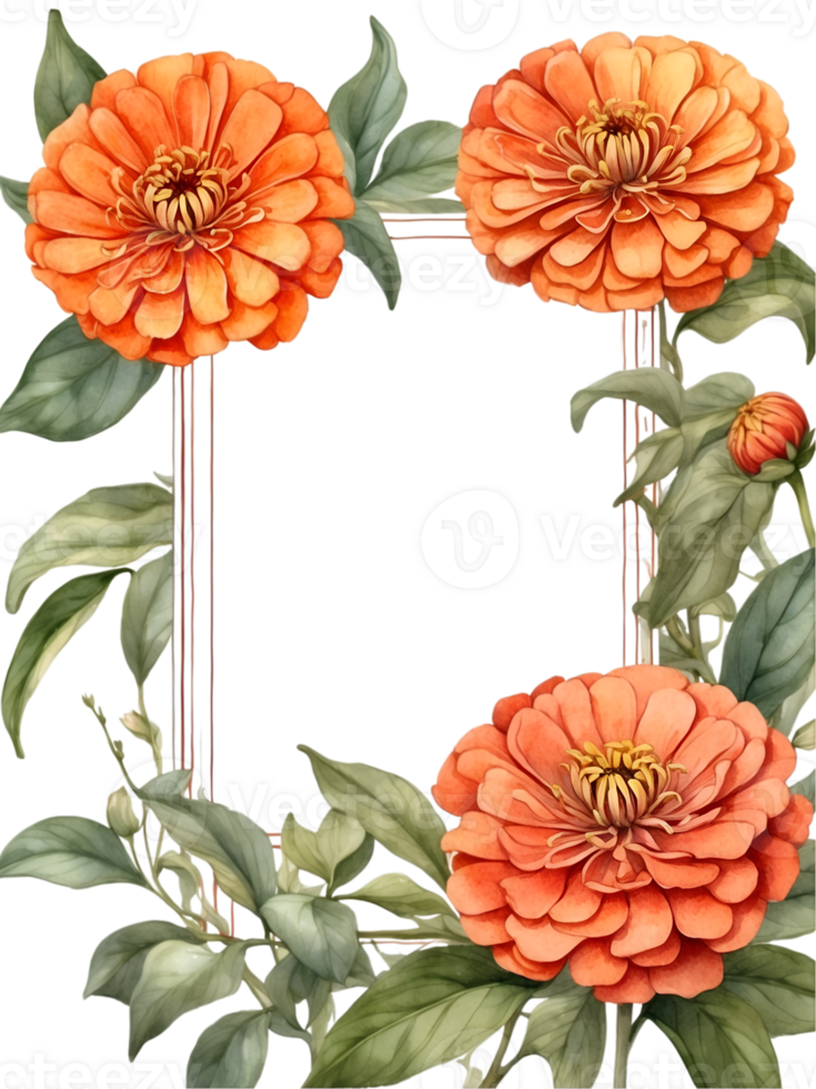 flowers and leaves in a square frame water color ai generative png