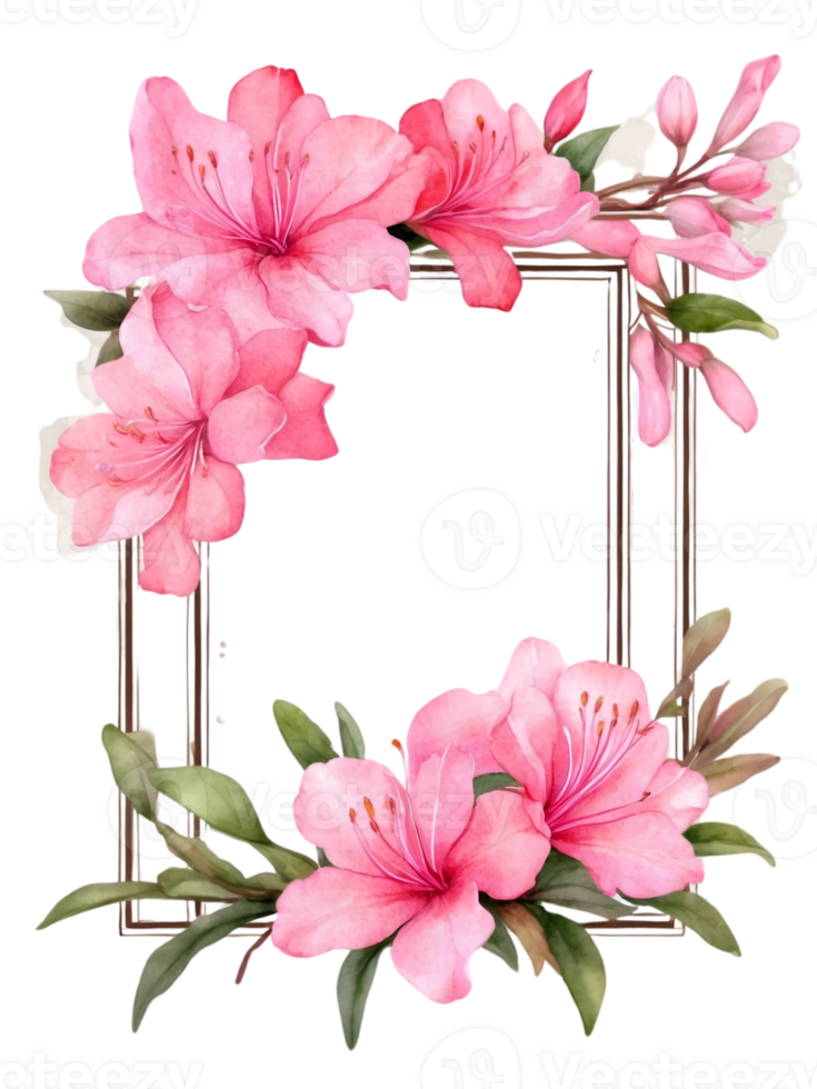 watercolor flowers with a square frame on a transparent background ai generative png