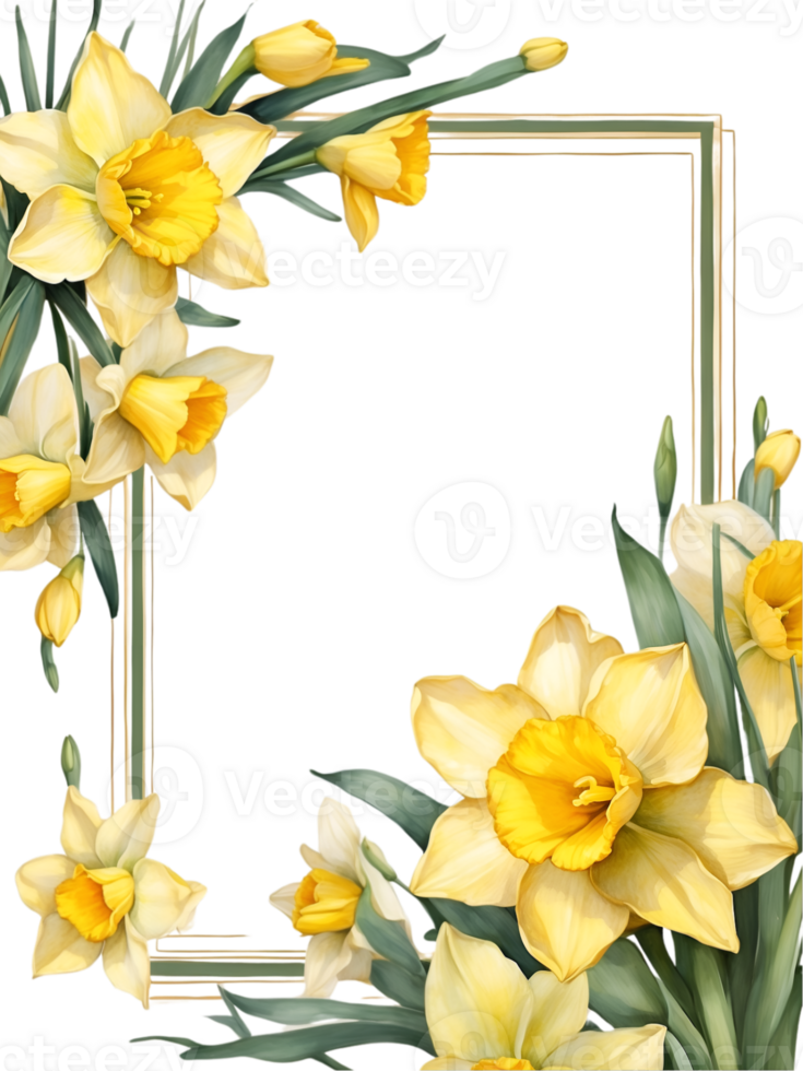 watercolor flowers with a square frame on a transparent background ai generative png