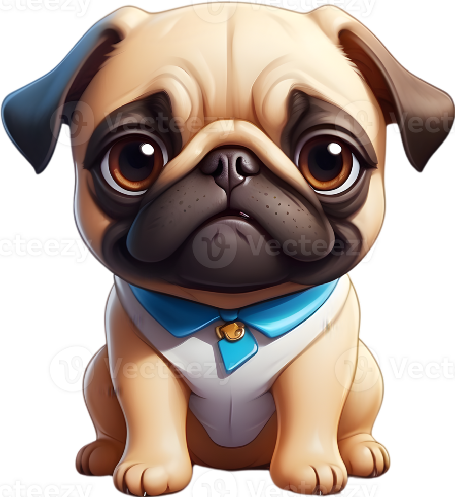 cartoon pug dog  on transparent background ai generative png