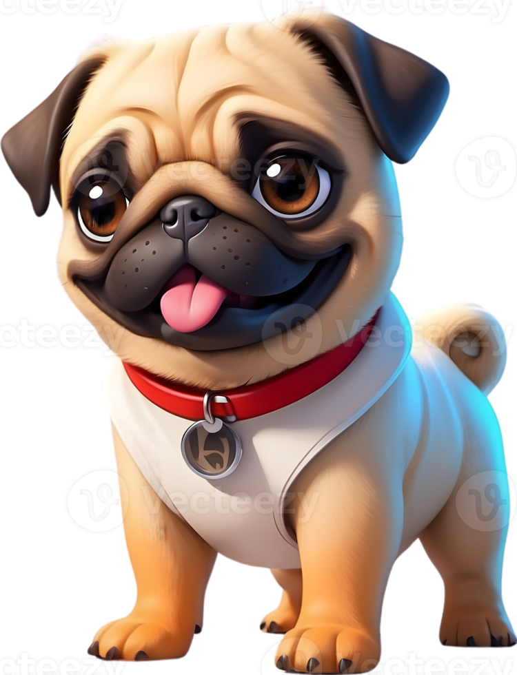 cartoon pug dog  on transparent background ai generative png