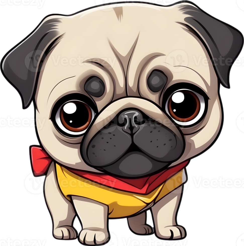 cartoon pug dog  on transparent background ai generative png