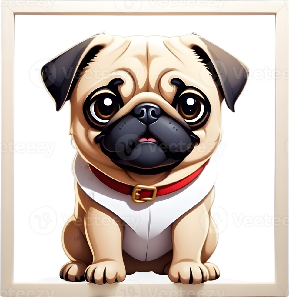 cartoon pug dog  on transparent background ai generative png