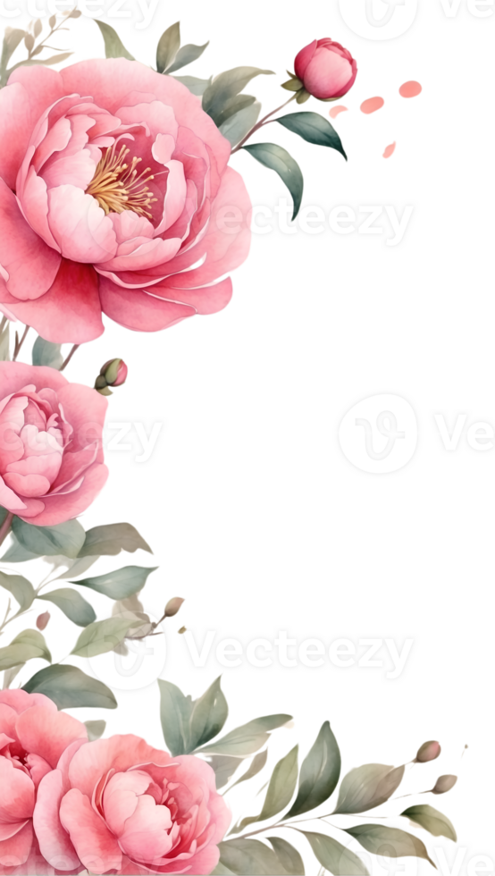 flowers border frame on a transparent background ai generative png