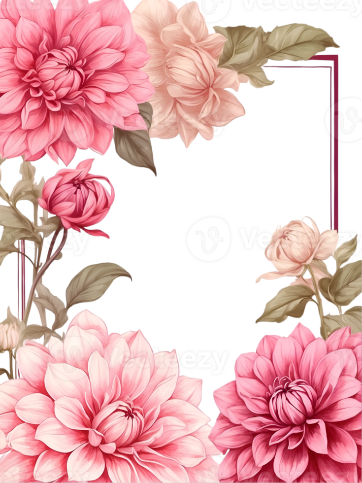 flowers border frame on a transparent background ai generative png