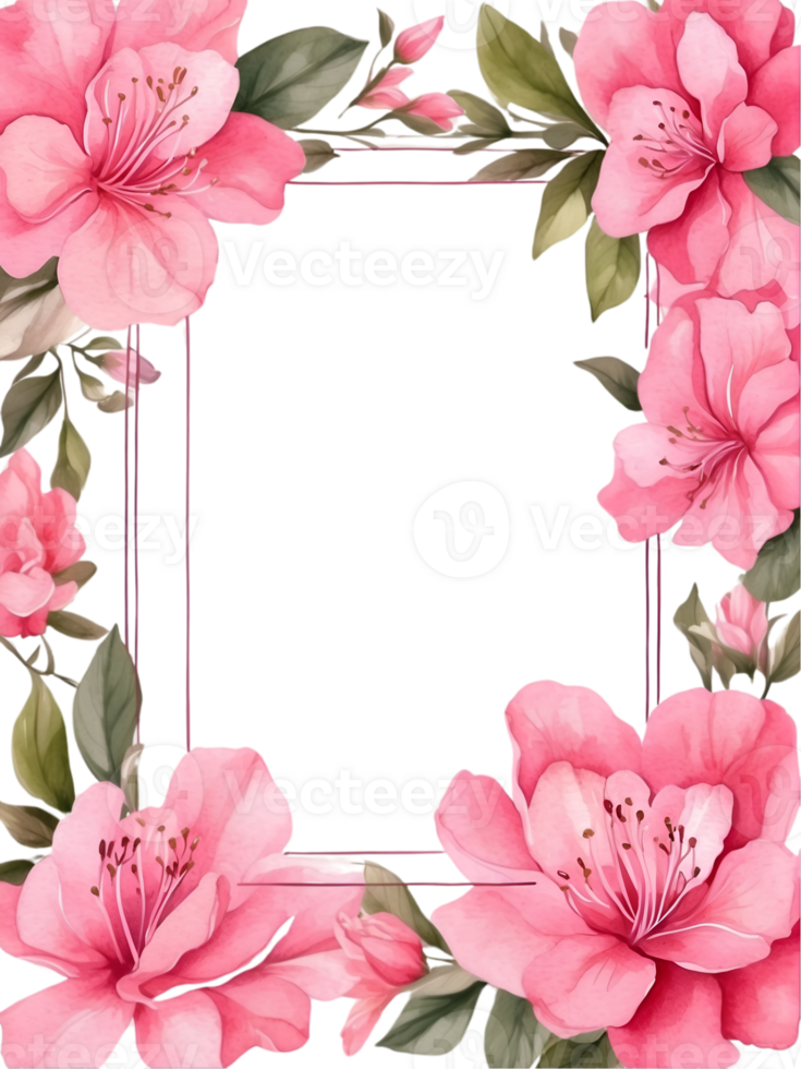 watercolor flowers with a square frame on a transparent background ai generative png
