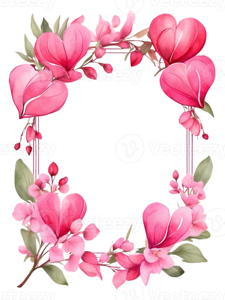 watercolor flowers with a square frame on a transparent background ai generative png