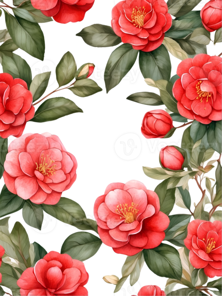 watercolor flowers with a square frame on a transparent background ai generative png