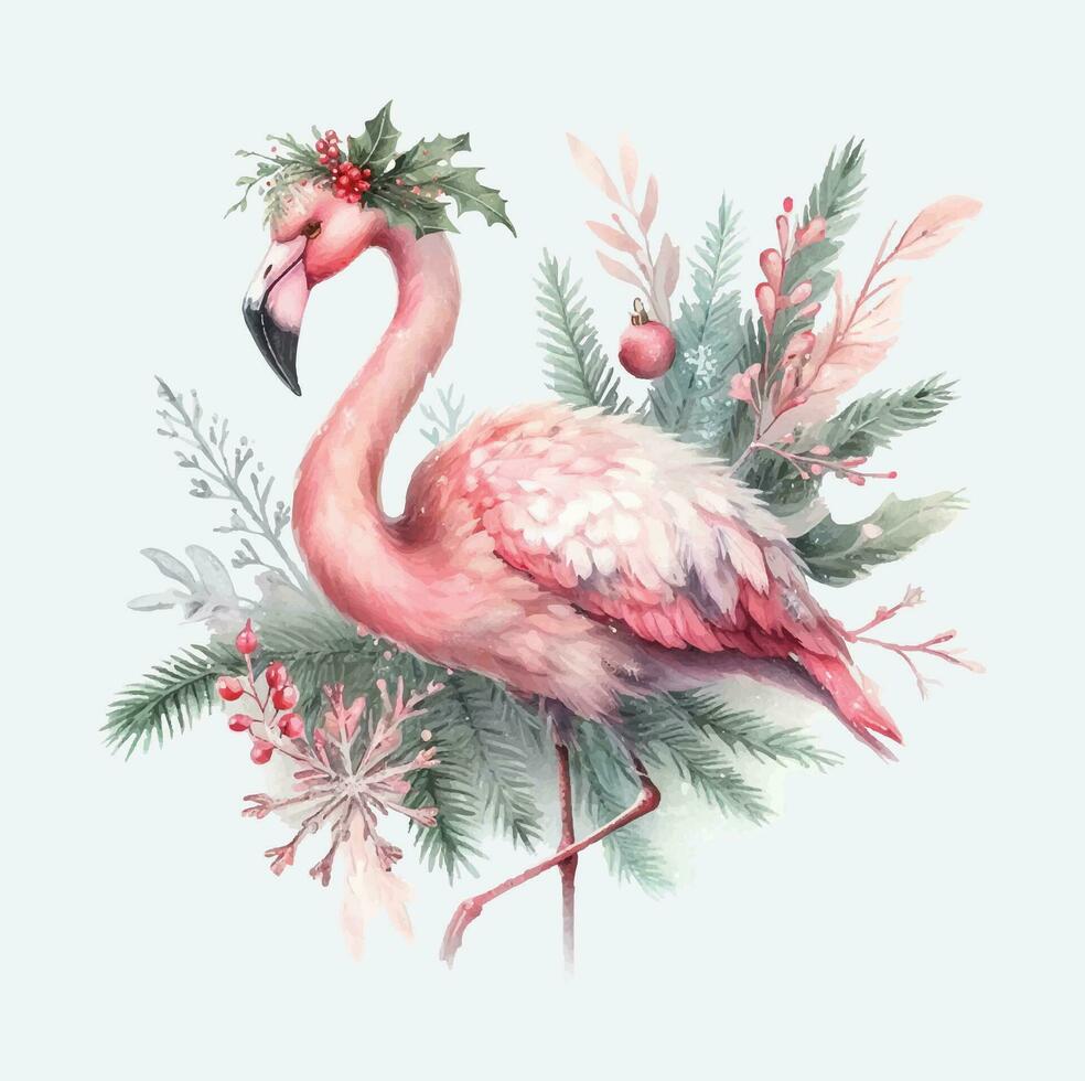 watercolor Flamingo Christmas Vector file