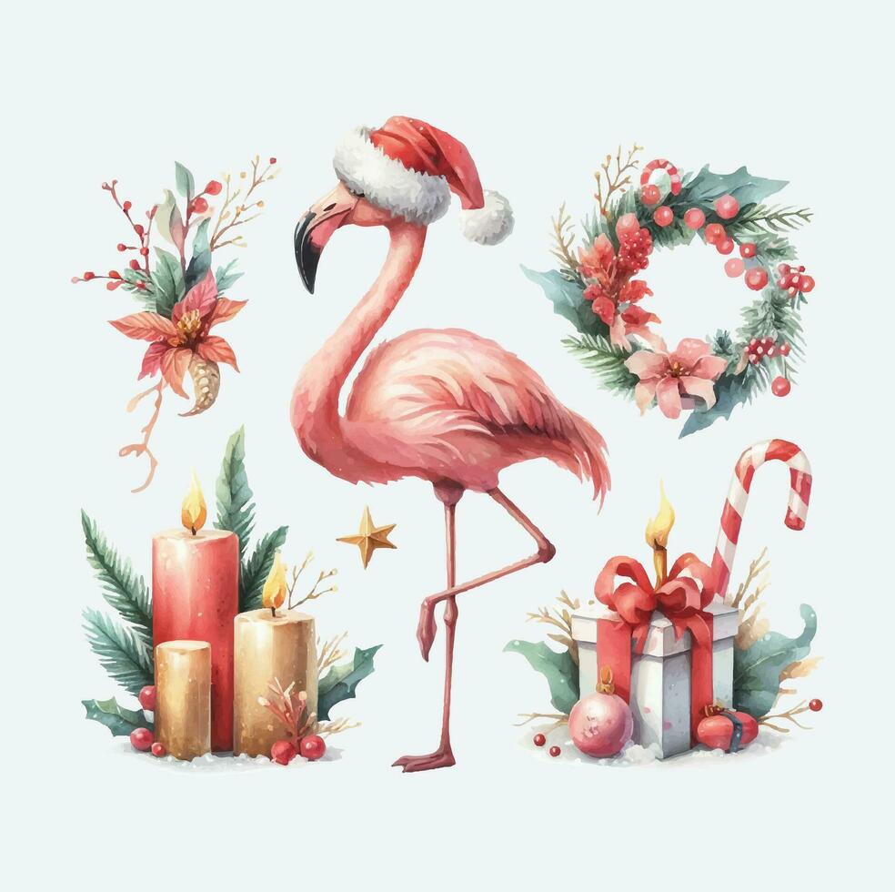 watercolor Flamingo Christmas Vector file