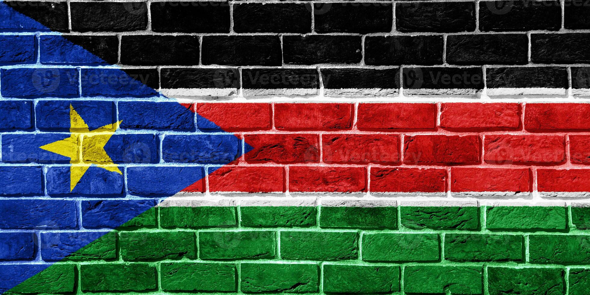 Flag of Republic of South Sudan on a textured background. Concept collage. photo