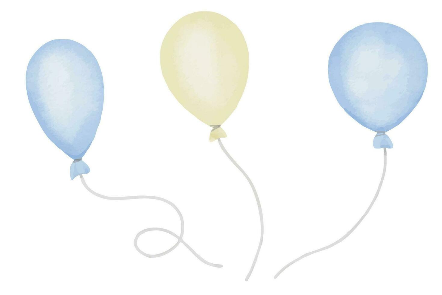 Balloon Set Watercolor illustration. Hand drawn clip art of helium air ballon on isolated background. Pastel blue drawing. Cute sketch in cream colors for Baby shower invitation or kids greeting card vector