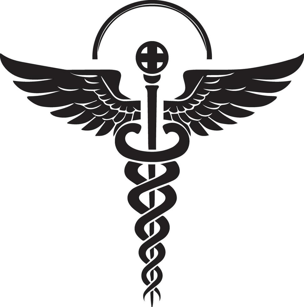 Caduceus health symbol Asclepius's Wand icon black color, silhouette, vector, illustration 3 vector