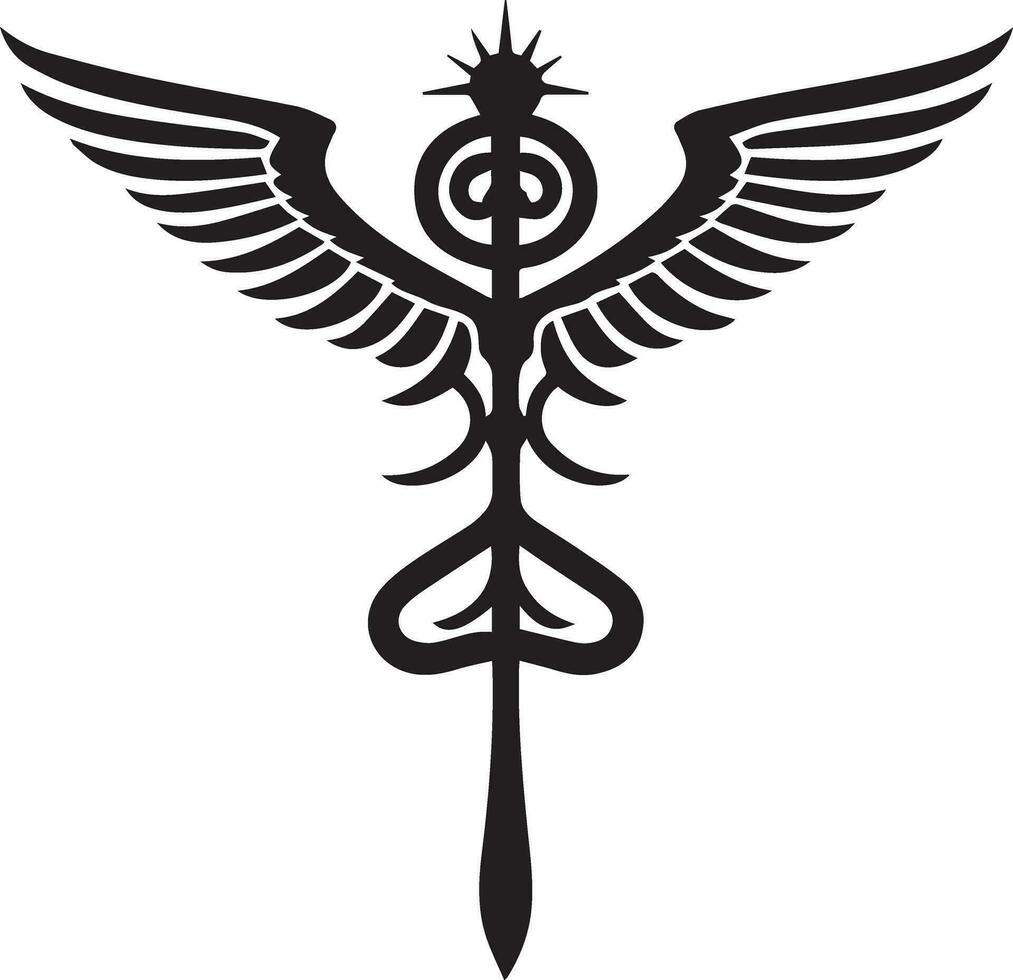 caduceo salud símbolo asclepio varita mágica icono negro color, silueta, vector, ilustración 9 9 vector