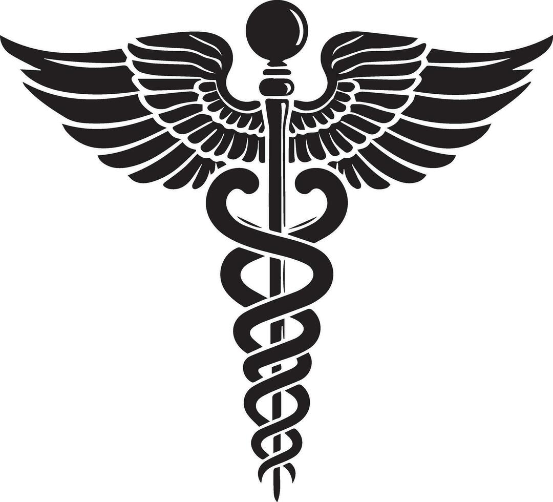 caduceo salud símbolo asclepio varita mágica icono negro color, silueta, vector, ilustración 8 vector