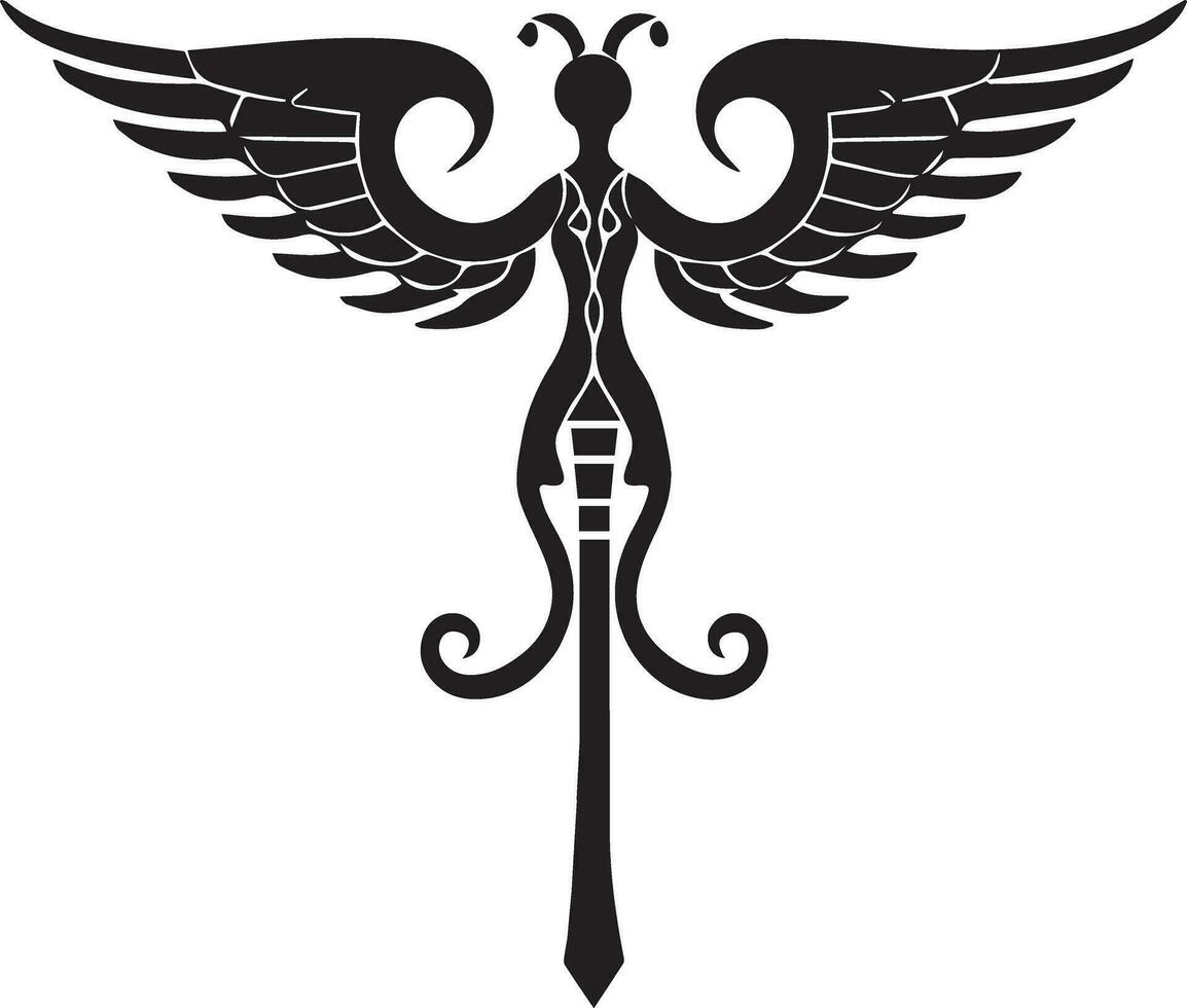 caduceo salud símbolo asclepio varita mágica icono negro color, silueta, vector, ilustración 10 vector