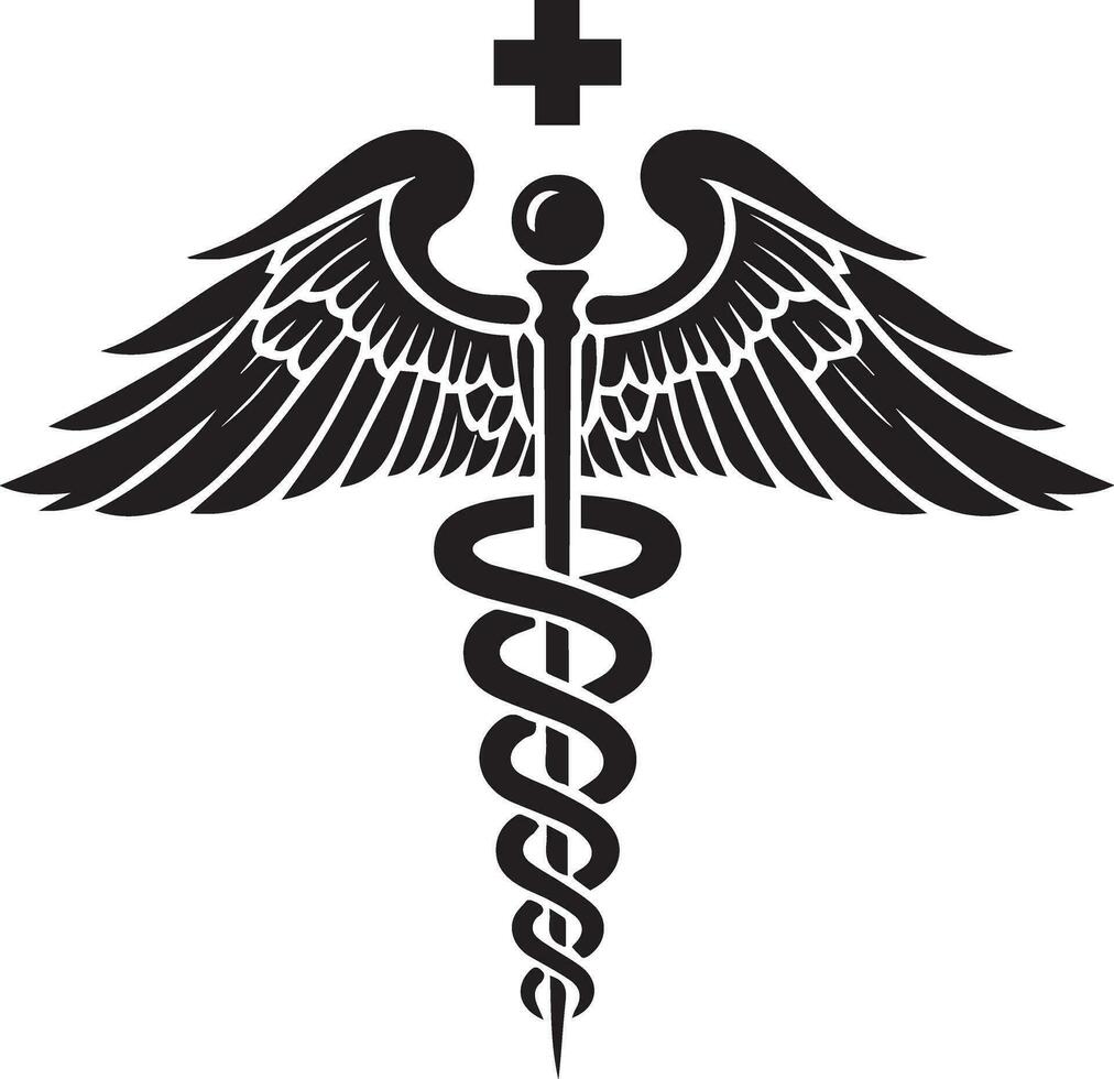 caduceo salud símbolo asclepio varita mágica icono negro color, silueta, vector, ilustración 6 6 vector