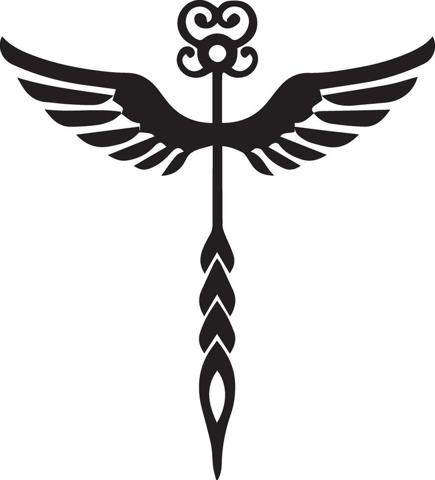 Caduceus health symbol Asclepius's Wand icon black color, silhouette, vector, illustration 5 vector