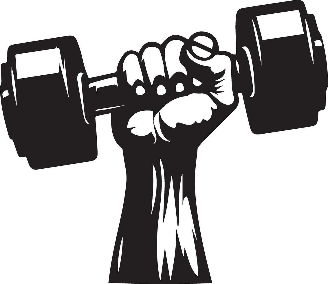 a hand holding a dumb bell , vector art, vector silhouette, black color silhouette, fill with black color, white background 10