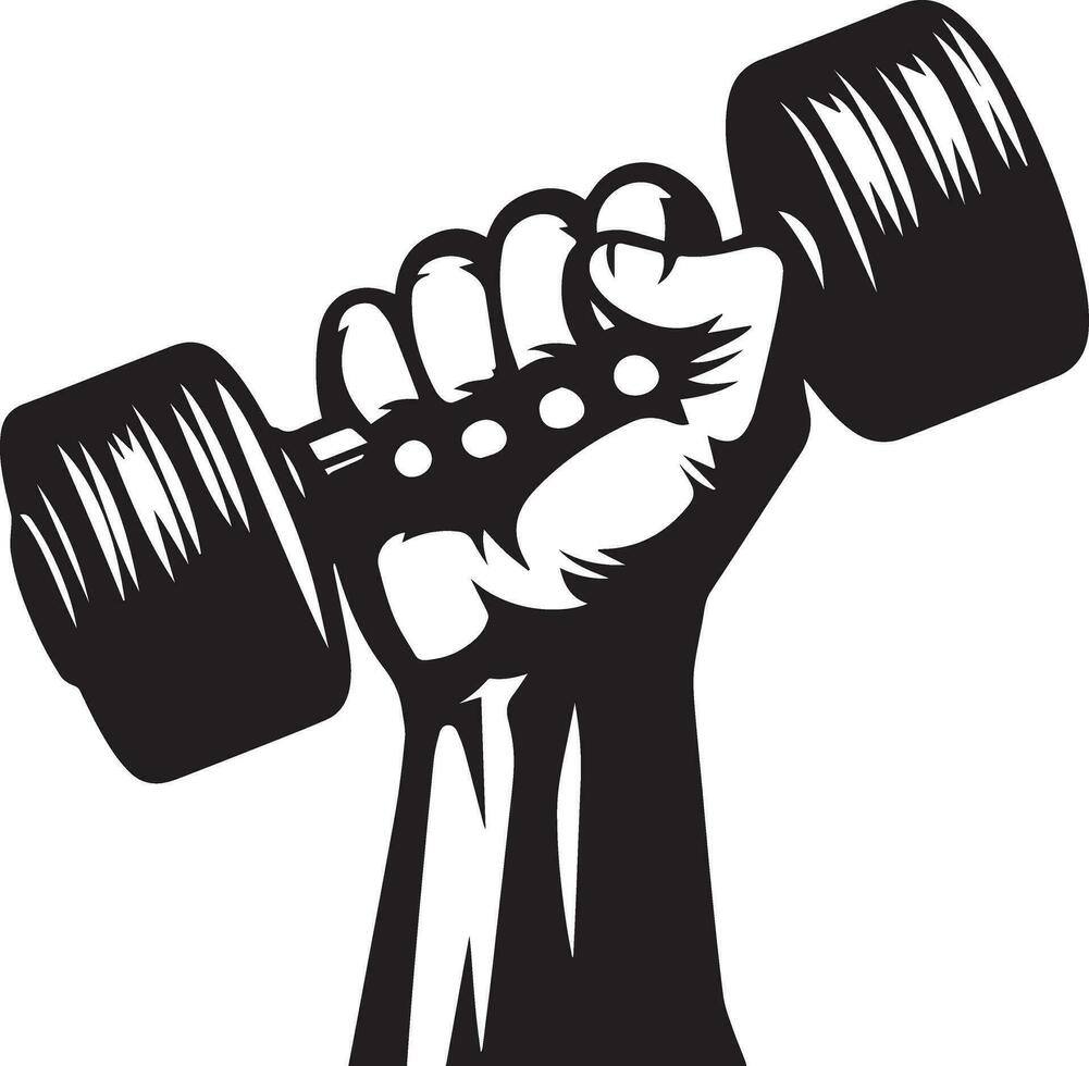 a hand holding a dumb bell , vector art, vector silhouette, black color silhouette, fill with black color, white background