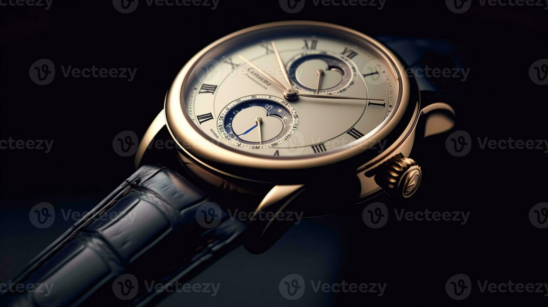 lujo de los hombres reloj comercial concepto, hecho a la medida oro diseño en oscuro fondo, generativo ai foto