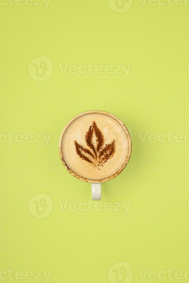 Green fresh coffee concept on green background. photo