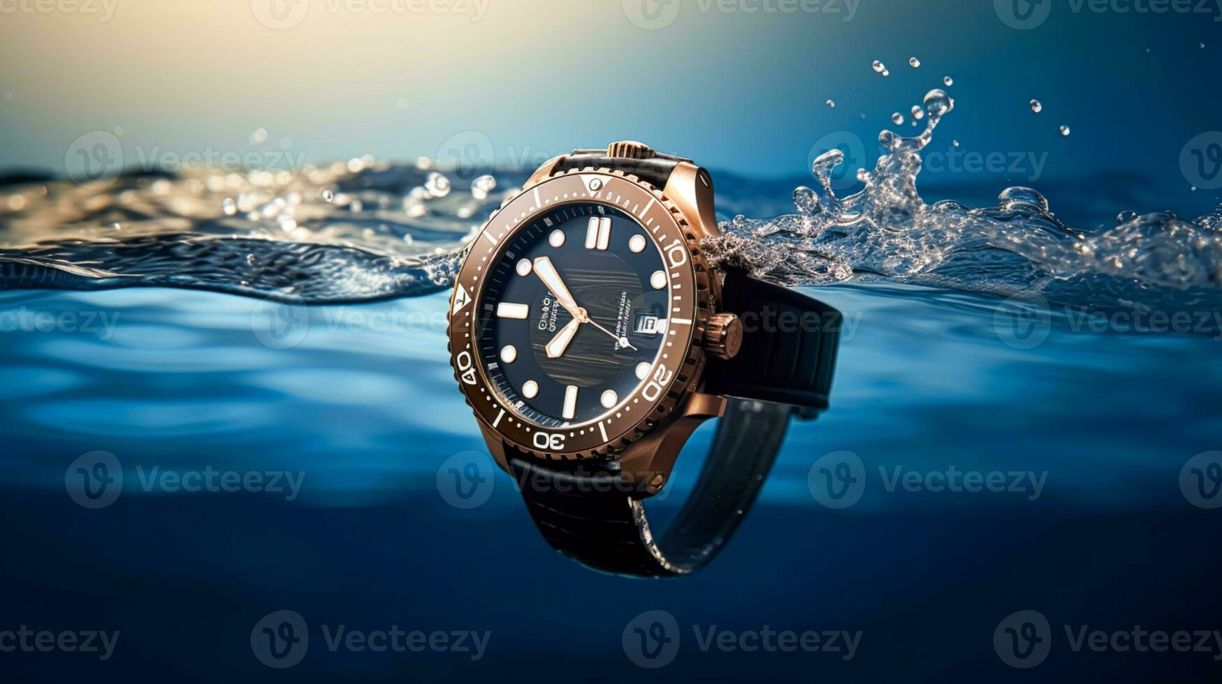 Waterproof luxury mens watch underwater in the ocean or sea commercial concept, bespoke water resistant design, generative ai photo