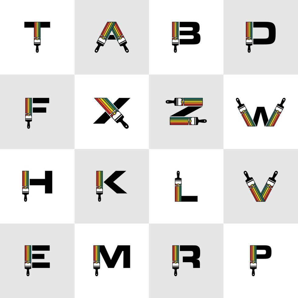 collection of alphabet letter paint brush logo design template vector